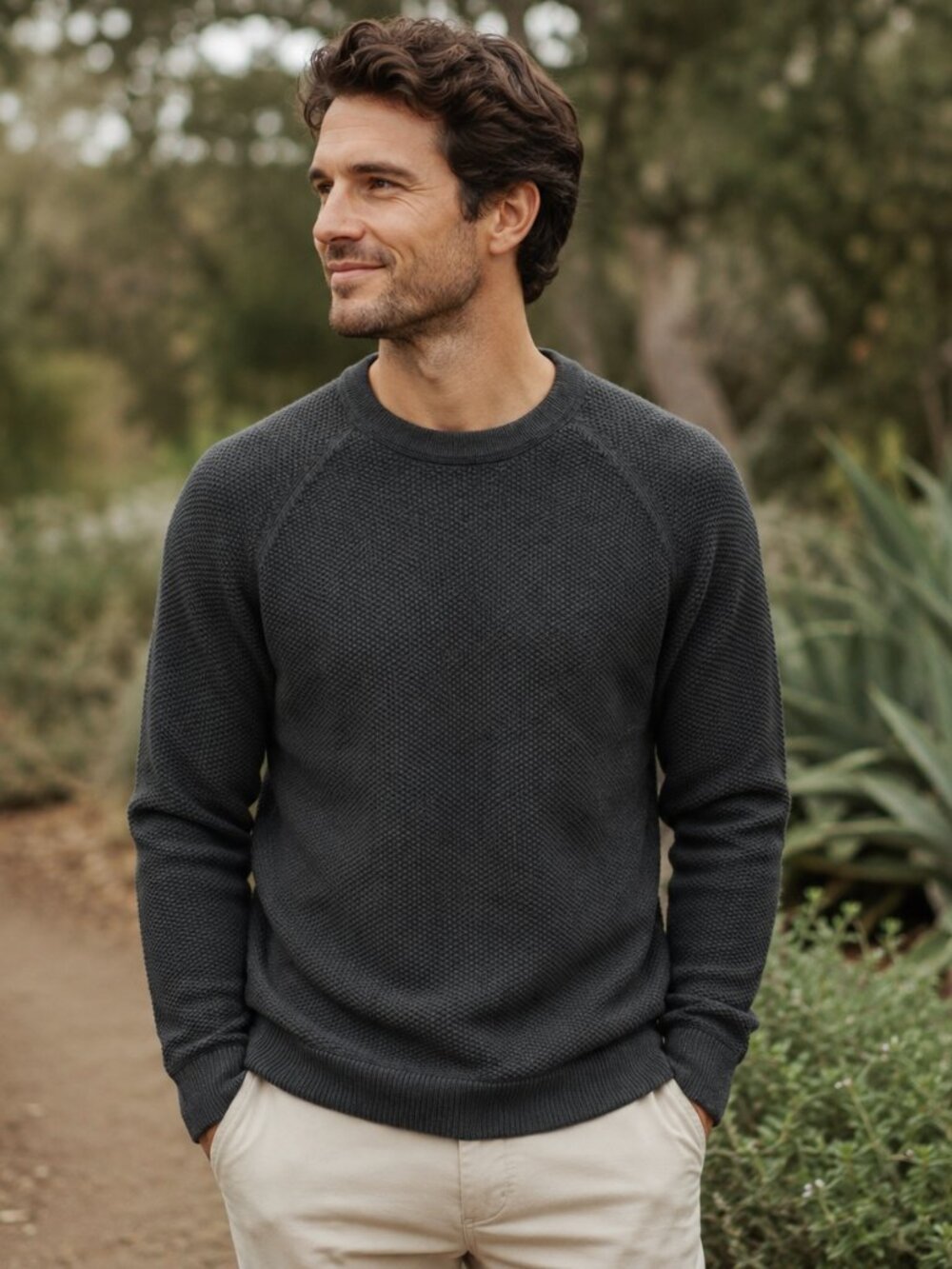 The Normal Brand Men’s Charcoal Gray Textured Crewneck Sweater Medium